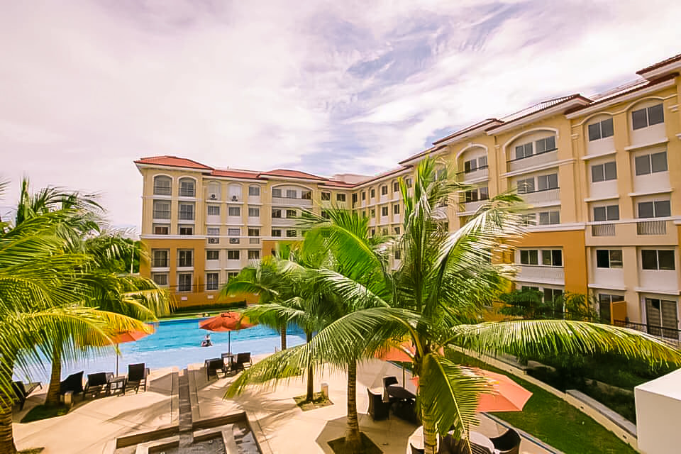 Aerial view of the pool courtyard